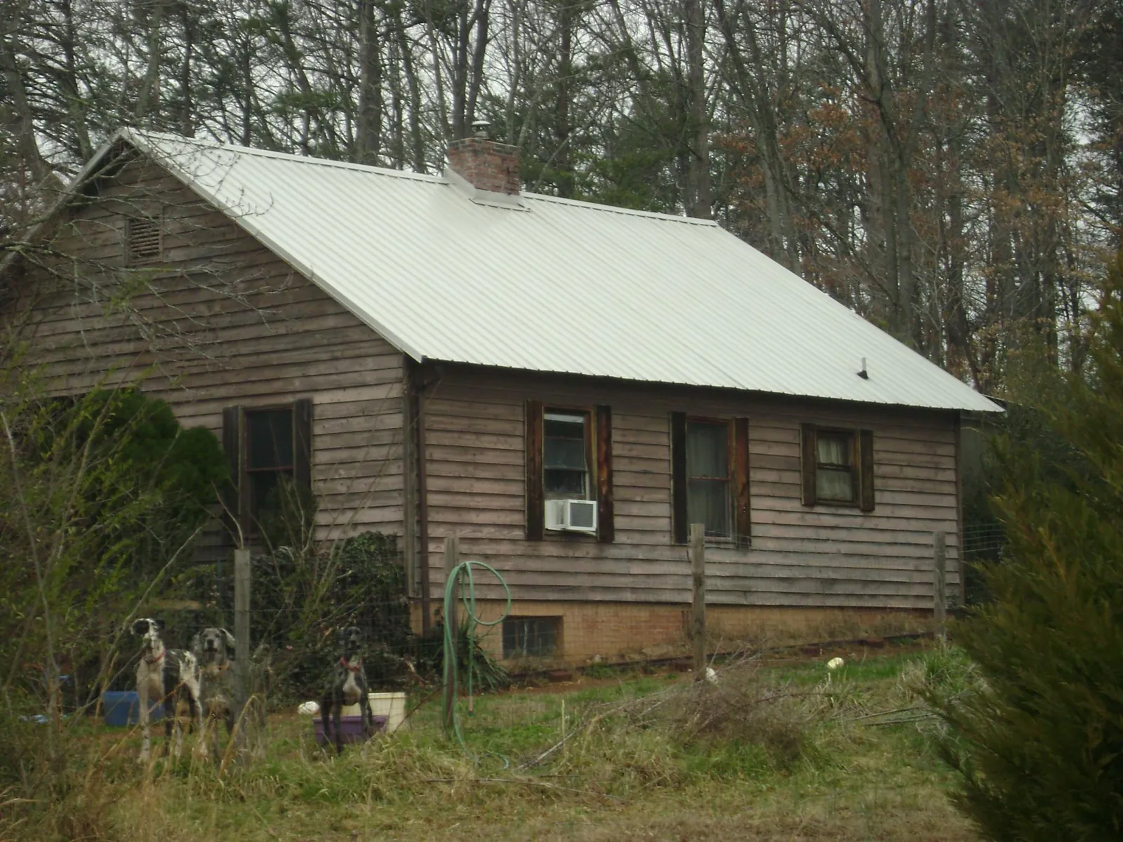White metal roof on an old wood sided farmhouse, from a Metal Roof Installation job in Red Bud